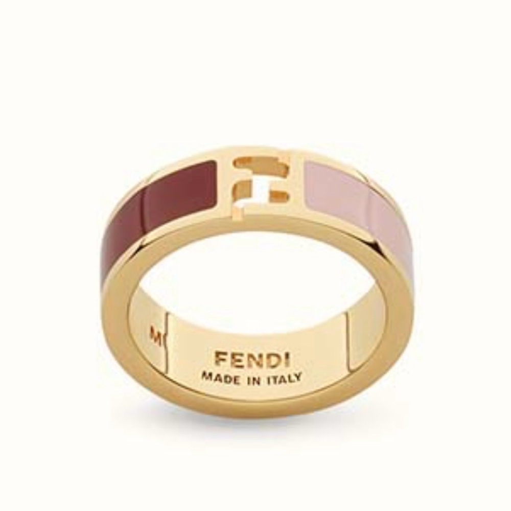 Fendi FF Logo Fendista Pink and Maroon Color Block Enamel Band Gold Tone